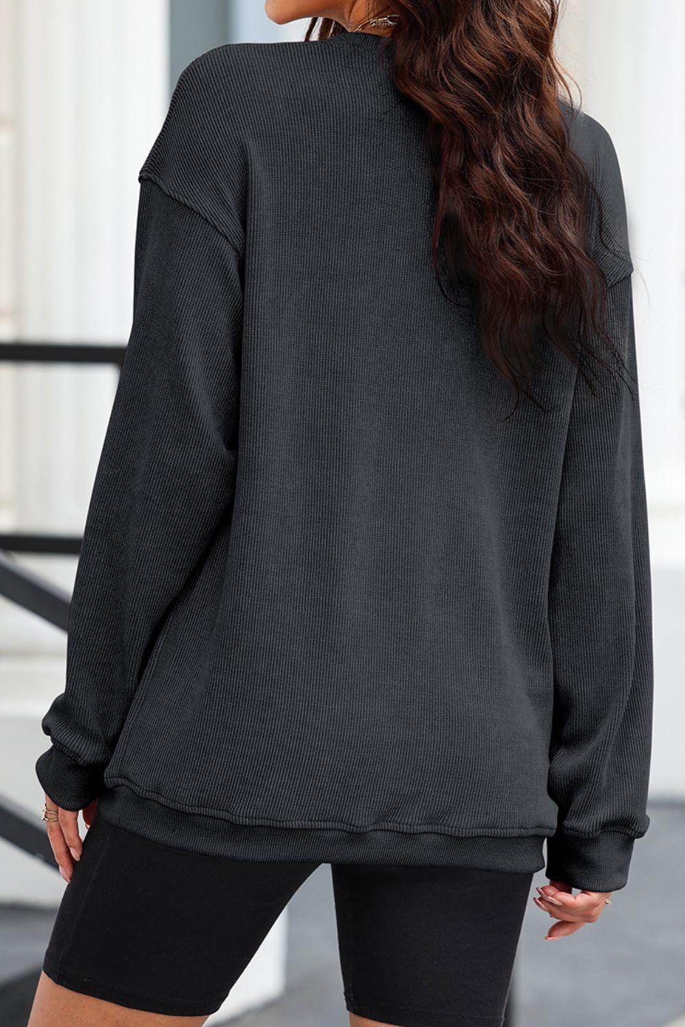 Sequin Candy Cane Round Neck Sweatshirt for Women