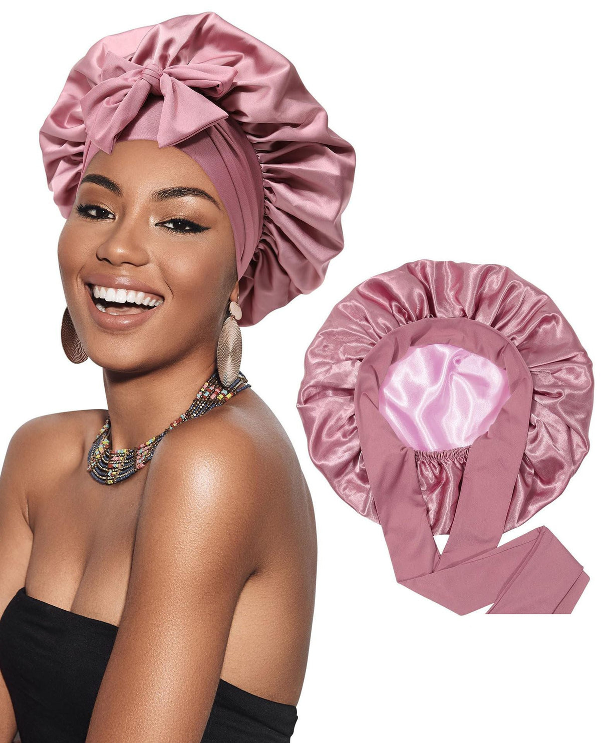 Double-layer Satin Bow Wide-brimmed Hat