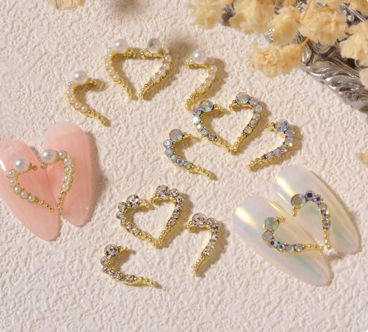 DIY Heart Alloy Rhinestone Nail Decorations