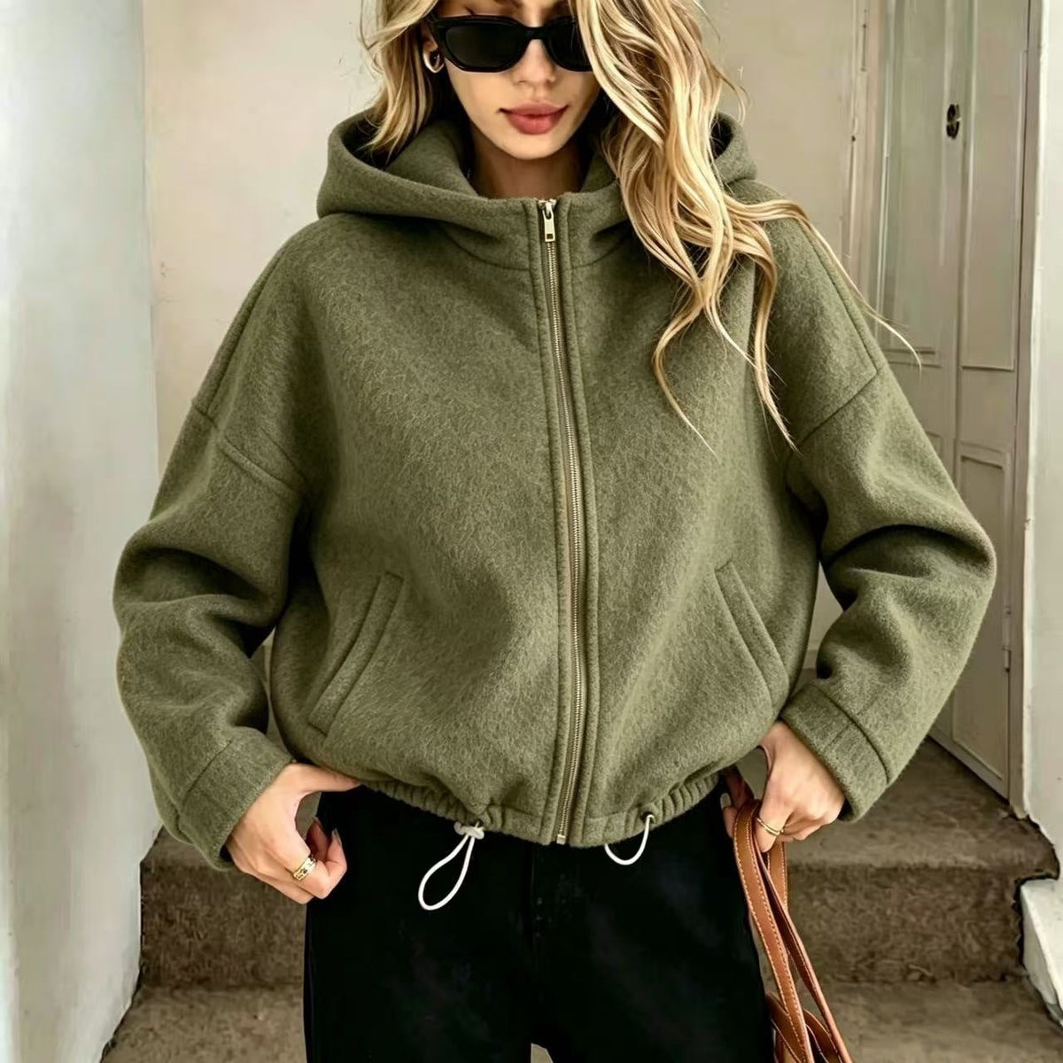 Short Hooded Wool Coat