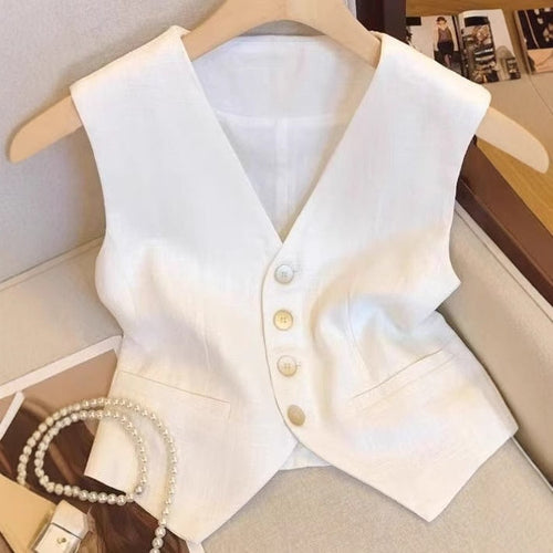 Sleeveless French-style Cropped Summer Vest Top
