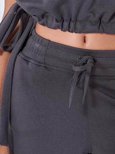 Drawstring Solid Color Shorts with Pockets for Women