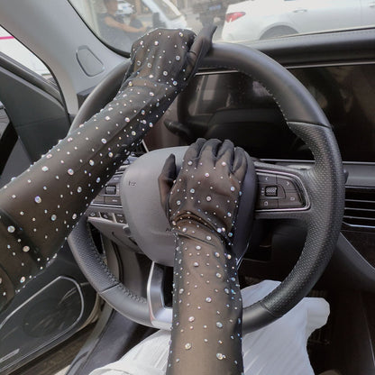 Cosplay Rhinestone Lace Mesh Gloves