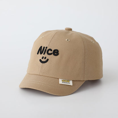 Children's Solid-color English Smiling Face Embroidered Adjustable Fashionable And Simple Short-brimmed Baseball Cap Suitable For Daily Outings And Entertainment
