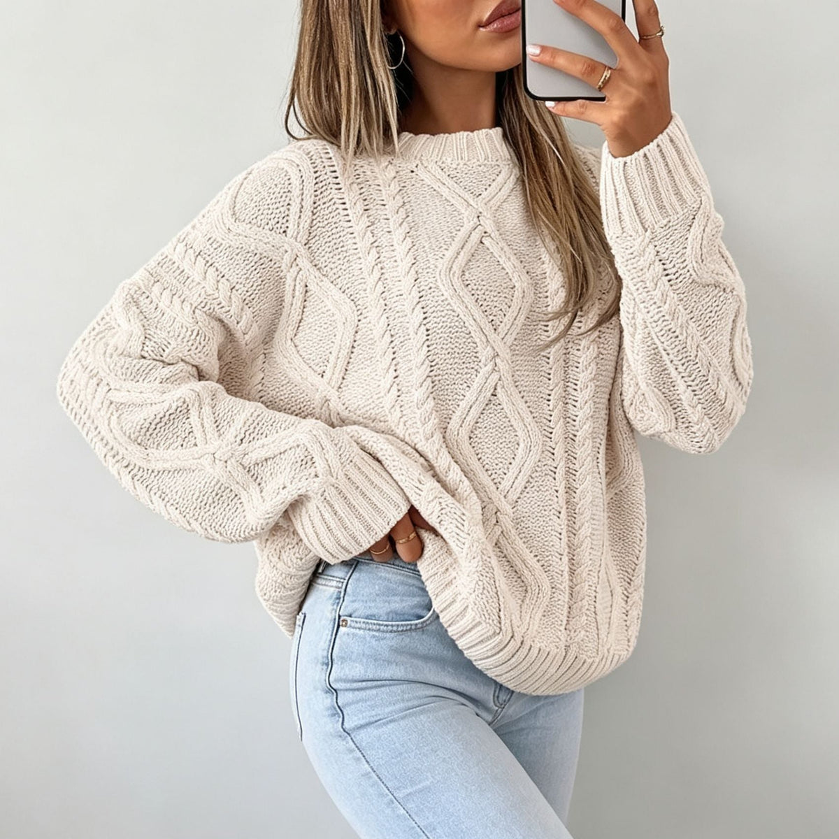 Women's Round-neck Solid-color Loose-fit Casual Sweater