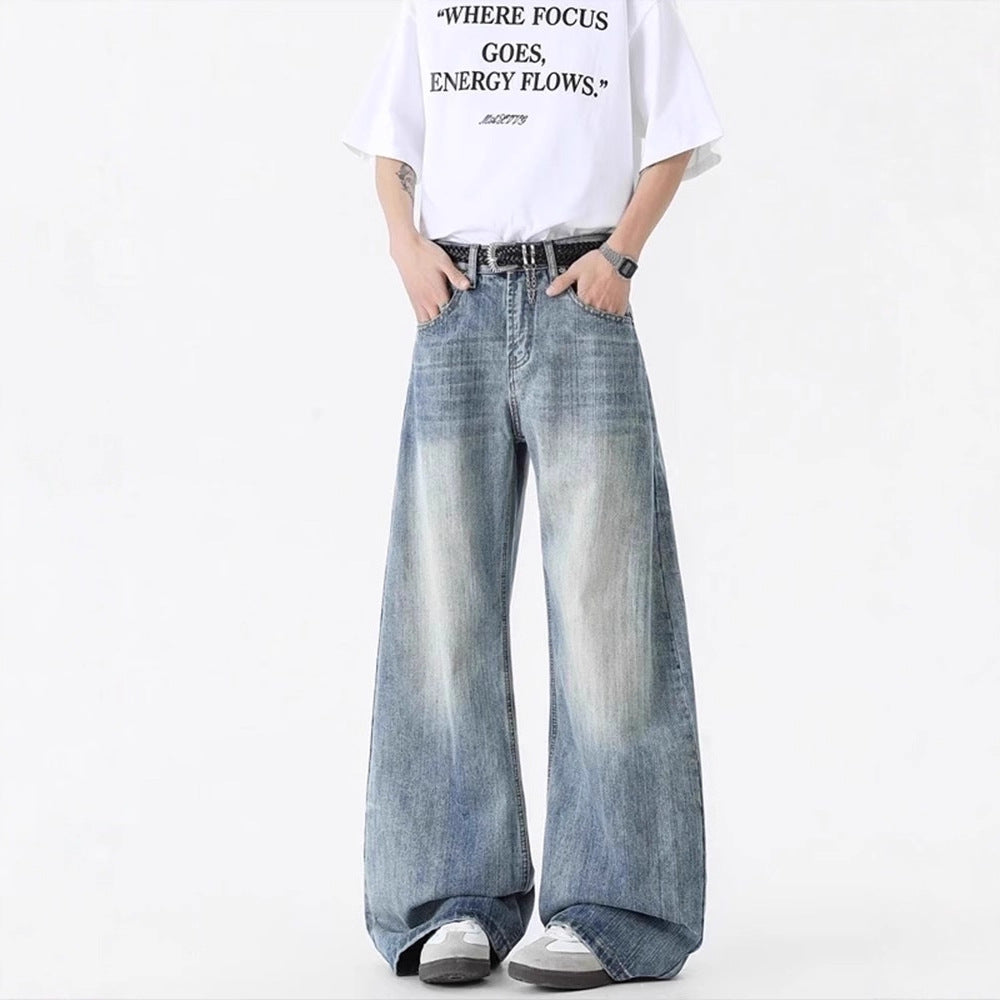 American-style Washed-and-distressed Loose-fitting Wide-leg Pants