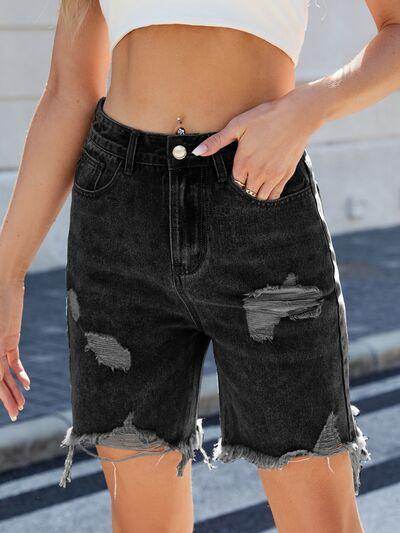 Distressed Raw Hem Denim Shorts for Women Summer Style
