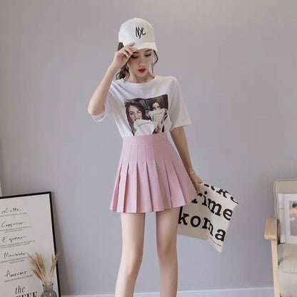 Pleated Skirt Solid Color High Waist Skirt For Women Summer