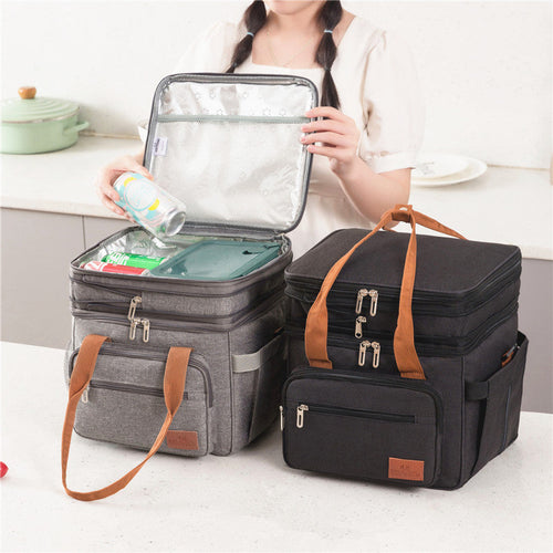 Double-layer High-capacity Lunch Bag With Thermal Insulation For Picnics