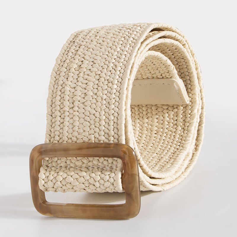 Bohemian Belt, Pp Grass Belt, Woven Belt, Skirt Matching, Natural Style, Versatile Decorative Elastic Belt For Women