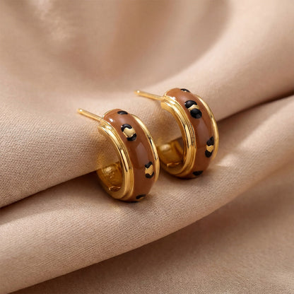 French-Style Retro Maillard Leopard Print Oil-Drip Earrings, Light Luxury, High-End Fashion, Unique Niche Style, Versatile Earrings