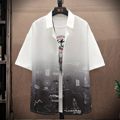 Summer Thin Ice Silk Shirt Loose Collar T-shirt Fattening Type Fat Man