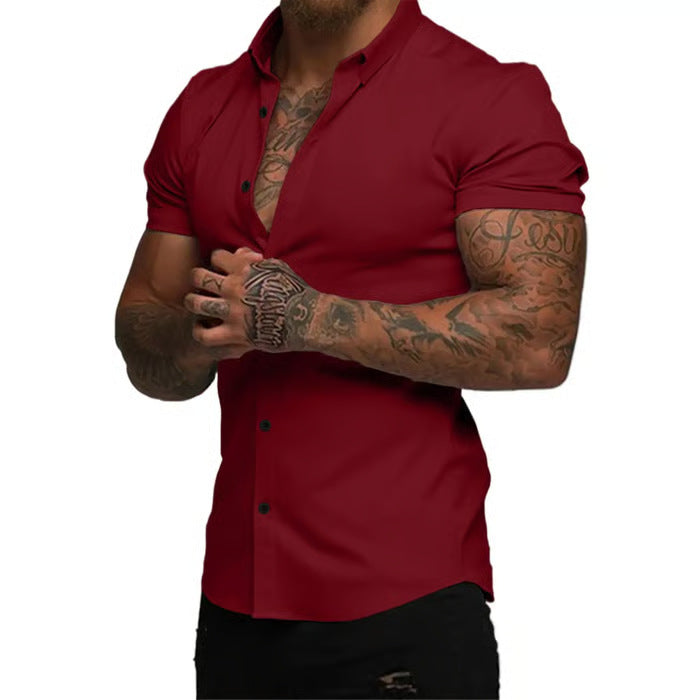 Solid-color Shirt Thin Short-sleeve Shirt For Men