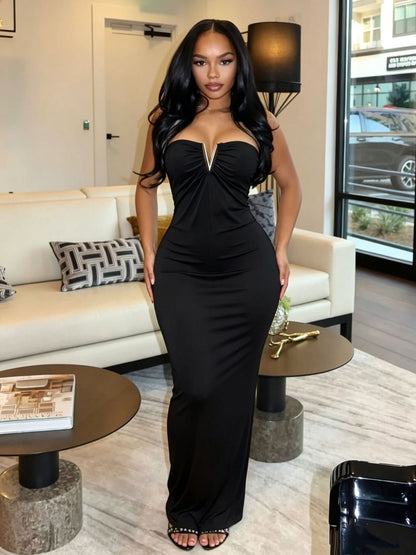 Strapless V-clasp Embellished Dress
