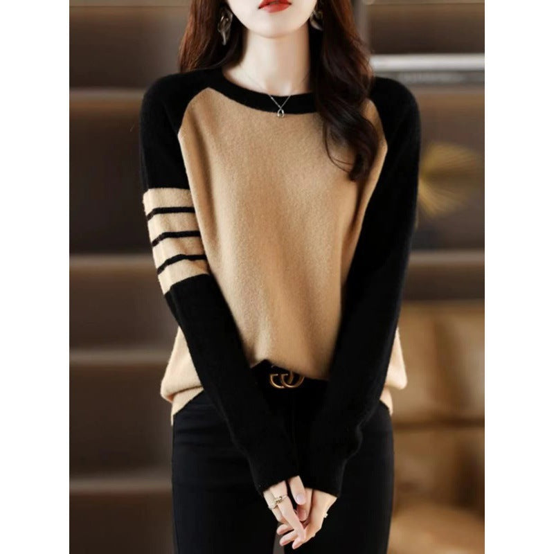Round-neck Color-block Sweater Womens Top