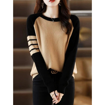 Round-neck Color-block Sweater Womens Top
