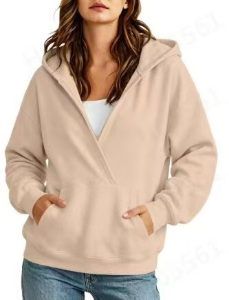 Womens Half-Zip Fake Two-Piece Hoodie