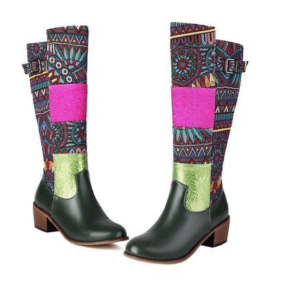 Vintage Ethnic-style Embroidered Patchwork High-top Boots
