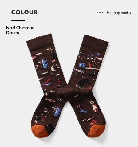 French Creative Socks Illustration Art Socks For Men And Women Couples