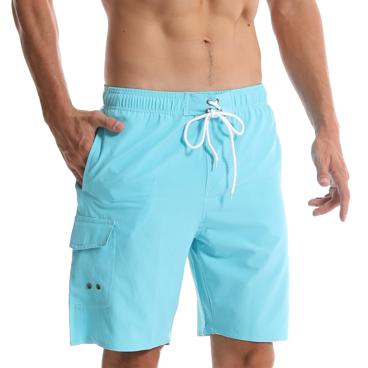 Cross Border Men's Summer Solid Color Beach Pants Men's Five Point Shorts Mesh Breathable Quick Drying Waterproof Sports Casual Pants