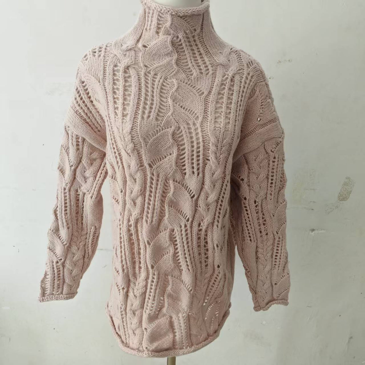 Women's Turtleneck Hollow Cable Knit Sweater, 2026 Fall Winter Loose Long Sleeve Pullover, Solid Color Knit Base Top