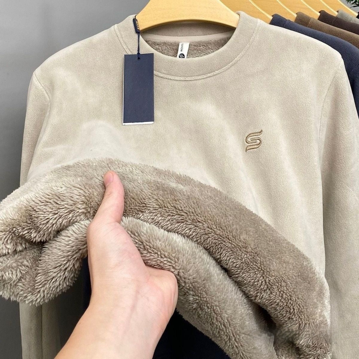 Winter Crew-neck Polar Fleece Long-sleeve T-shirt Hoodie Men's Top