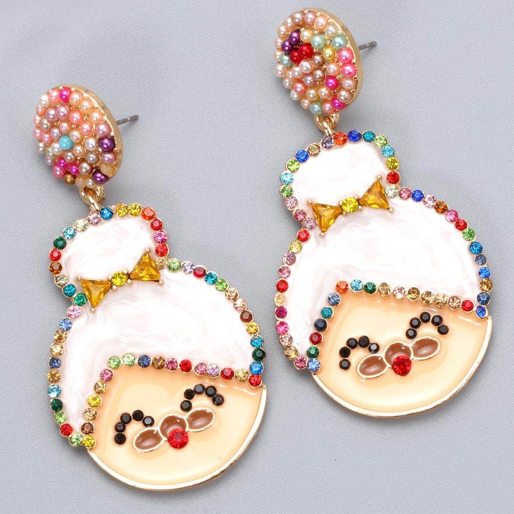 Rhinestone Alloy Mrs. Claus Earrings for Festive Style