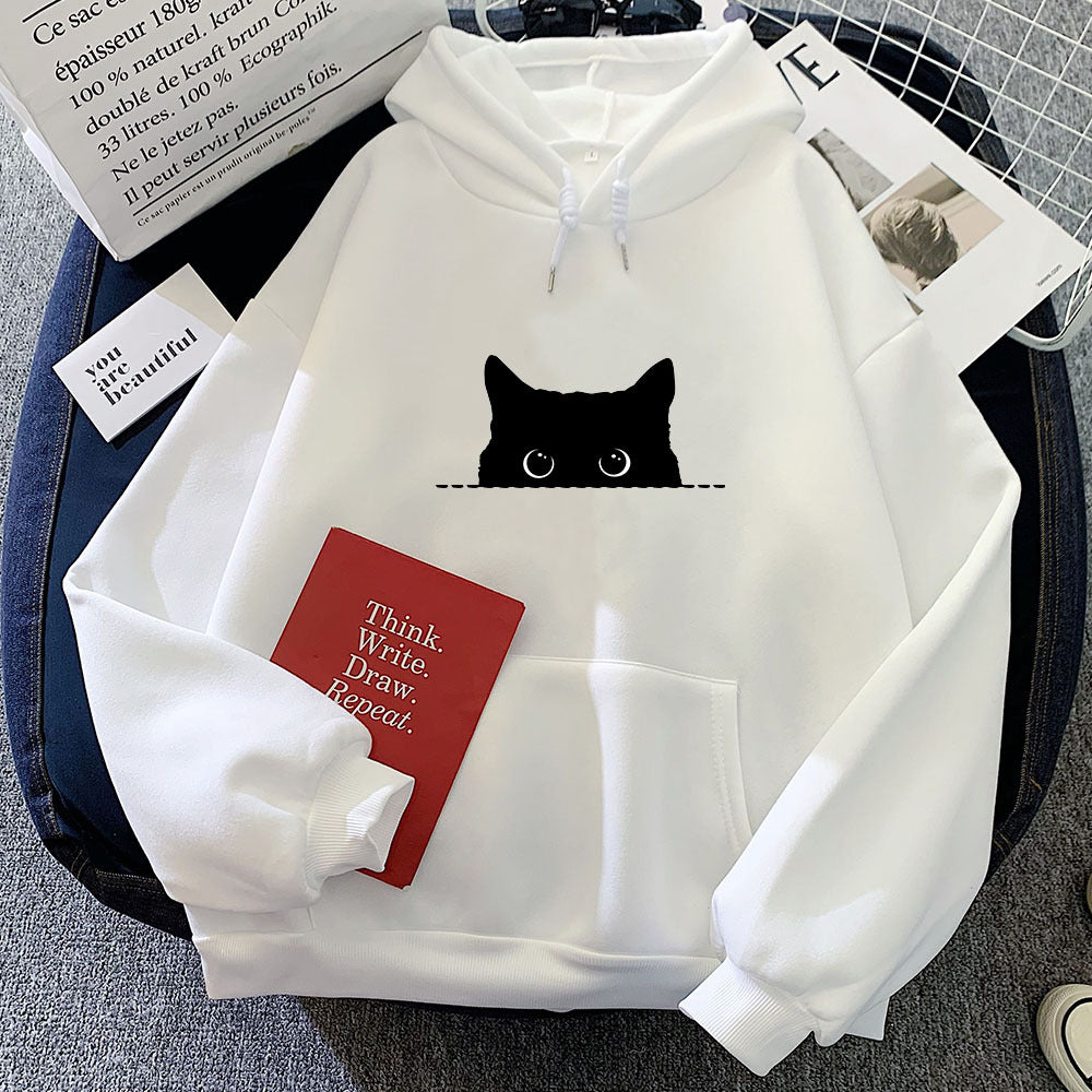 Black Cat Stare Cartoon Womens Hoodie