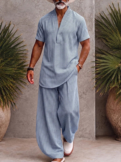 Plaid Top Shirt And Casual Pants Set