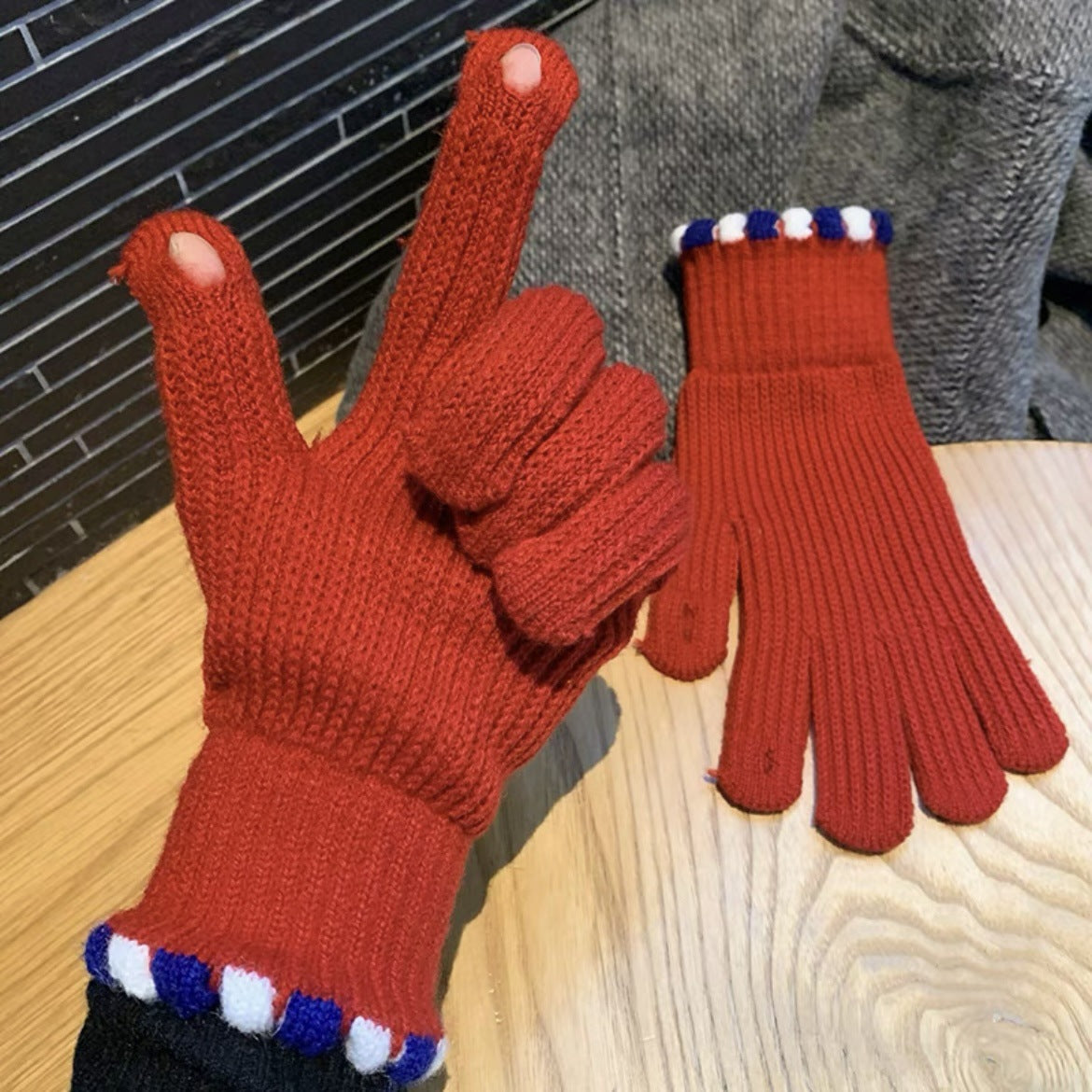 Winter Fingerless Knitted Gloves Touchscreen Warm Windproof
