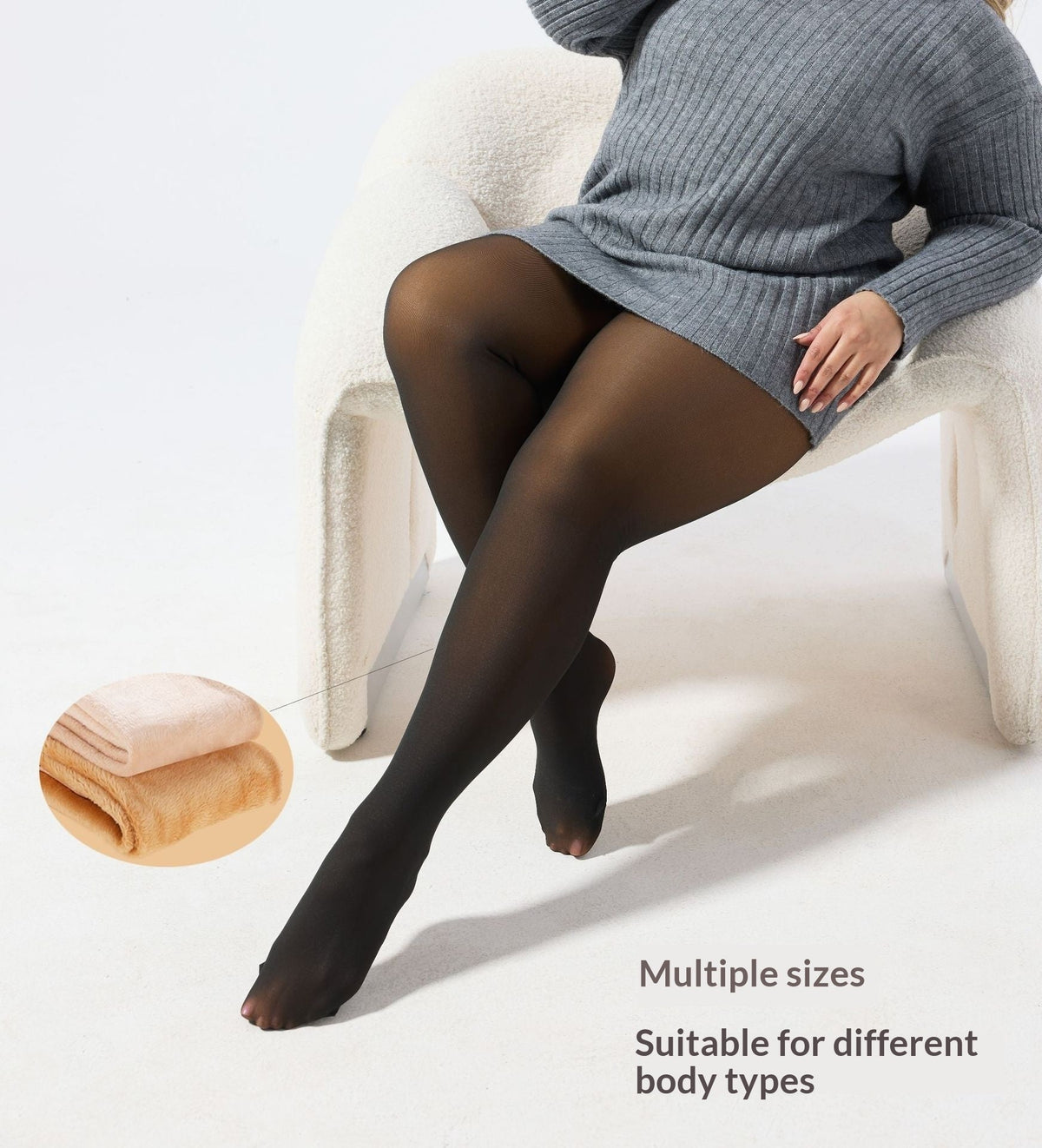 Plus-size Black Sheer Fleece-lined Leggings