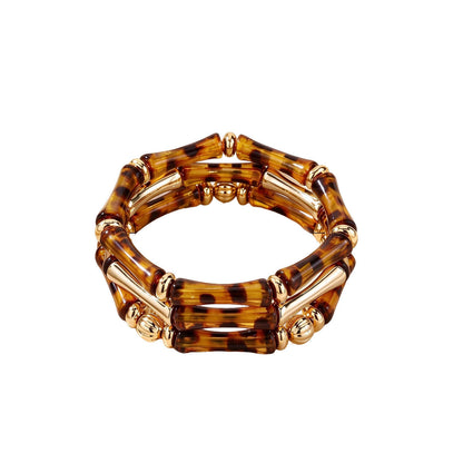 Geometric Leopard Print Woven High-End Designed Bangle, Versatile High Sense Bamboo Joint Bracelet