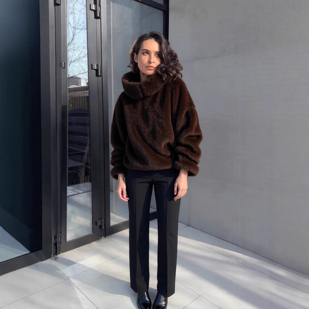 Women's Mink-faux-fur Pullover Hoodie