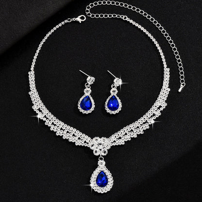 Stylish And Chic Diamond-studded Teardrop Flower Necklace And Earring Set