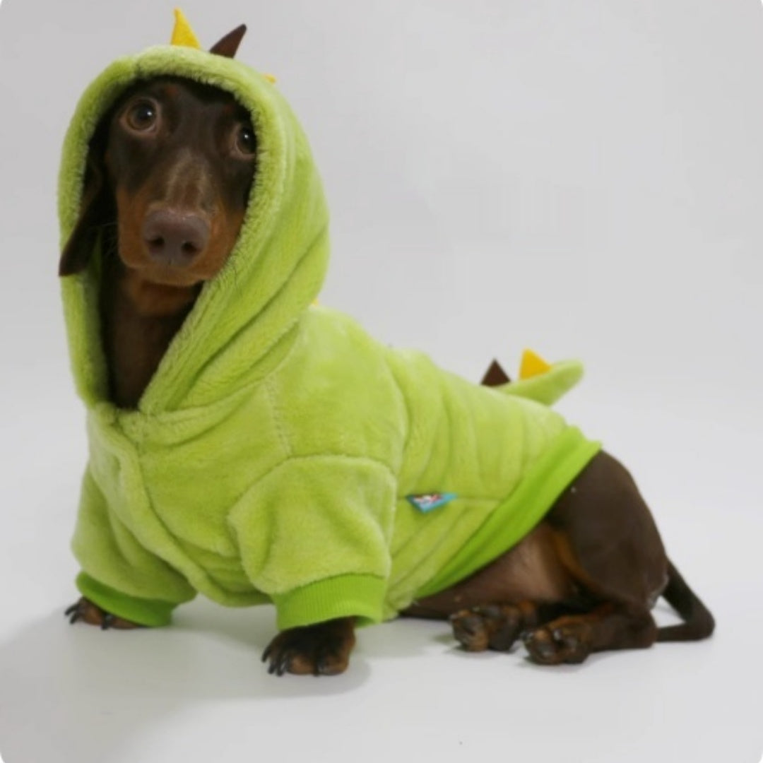 Halloween Crossdressing Little Dinosaur Double-sided With Velvet Thermal Hooded Sweatshirt