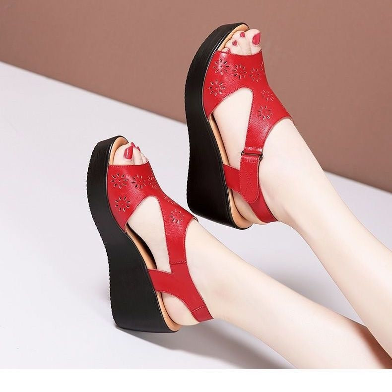 Genuine Soft-leather Wedge Sandals For Women