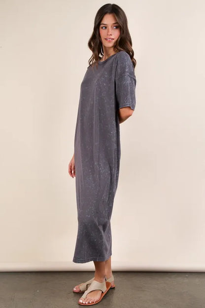 VERY J Plus Size Mineral Washed Casual Comfy Midi Dress