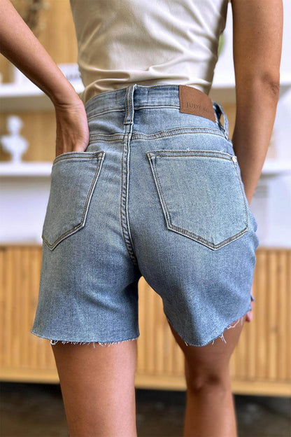 Judy Blue Full Size High Waist Raw Hem Denim Shorts for Women