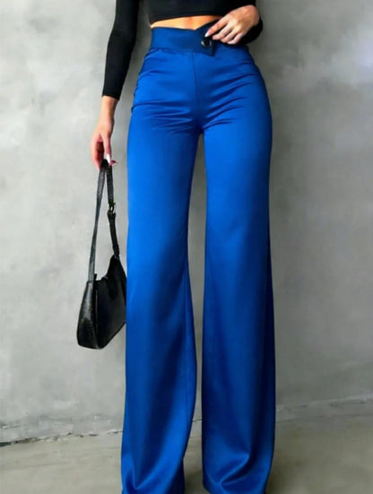 Womens Solid-color Versatile High-waisted Satin Bootcut Trousers