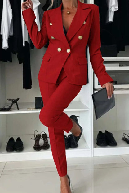 Full Size Lapel Collar Long Sleeve Blazer and Pants Set Plus Size