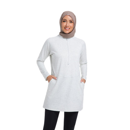 Womens Solid-color Long-sleeve Zip-up Hoodie