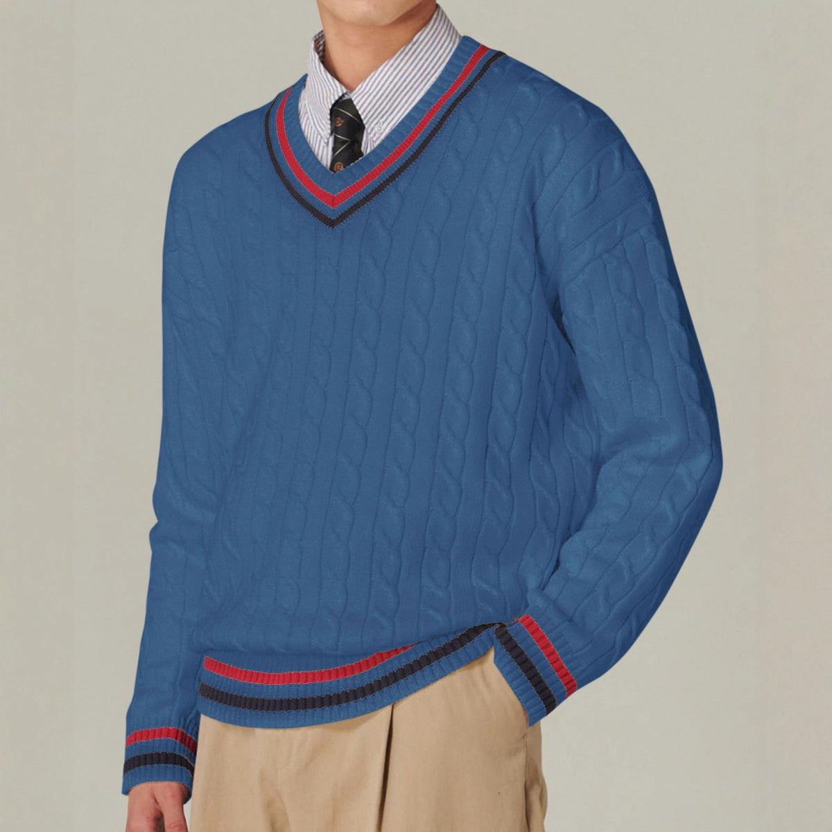 Color-block V-neck Long-sleeved Casual Elegant Autumnwinter New Sweater