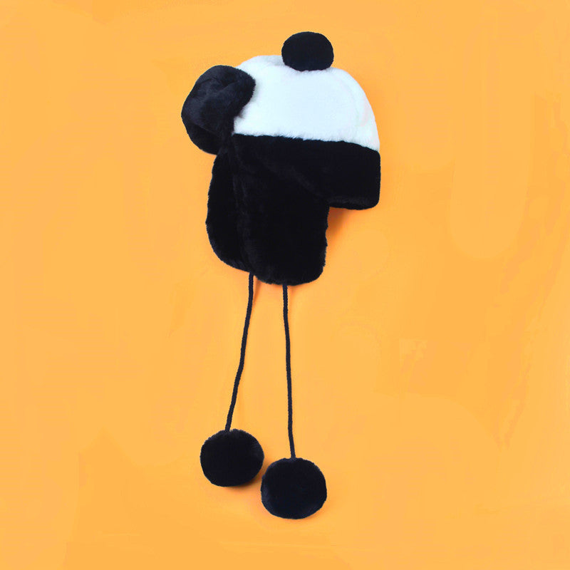 Warm Black And White Panda Plush Hat For Children To Thicken In Winter