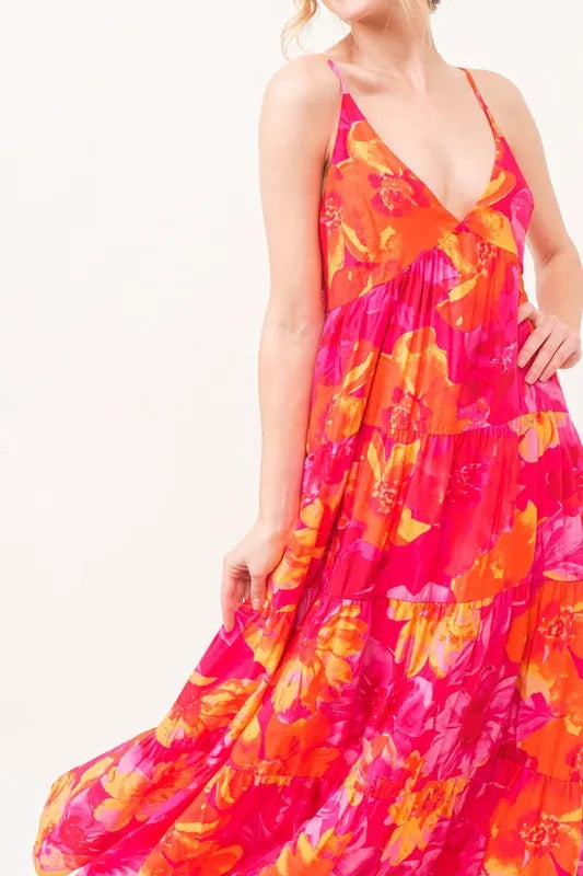 And The Why Floral Tiered Maxi Cami Dress with Pockets
