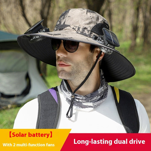 Removable Solar Recharge Fan Embedded Big Brim Hat