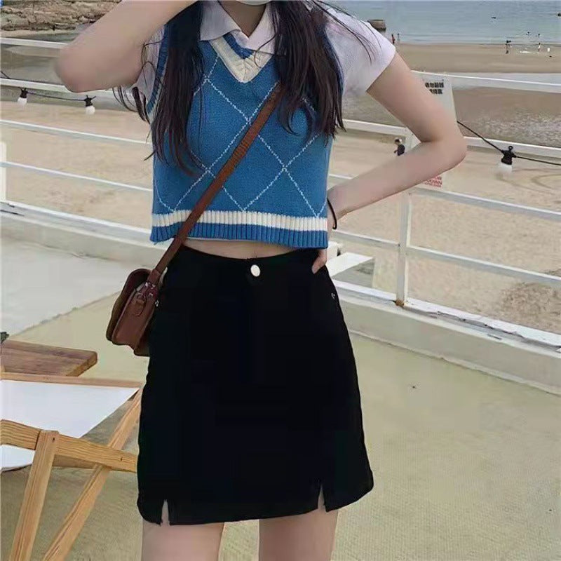 Slit Black Denim Skirt For Women