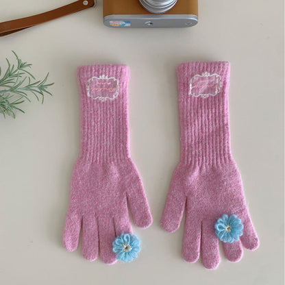 Women's Winter Lace Flower Knitted Gloves