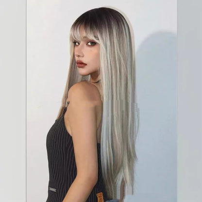 Head Dyed Bangs Long Straight Hair High-temperature Fiber Wigs