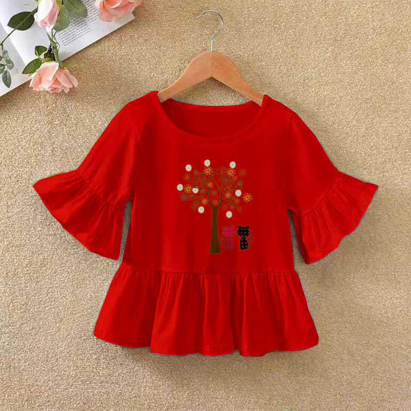 Children's Ruffled Sleeve T-shirt Summer Bottoming