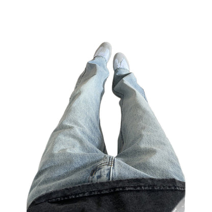 Mens American Style Retro Washed Distressed Straight Leg Jeans